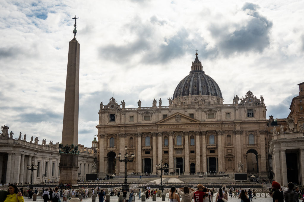 People walking in front of St. Peter Church are seen in Rome, Italy, on June 2nd, 2024.  (Photo by Lorenzo Di Cola/NurPhoto via Getty Images)